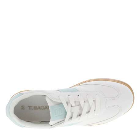 Tennis blanches à talon plat et à lacets plats avec marque embossée - Image 4