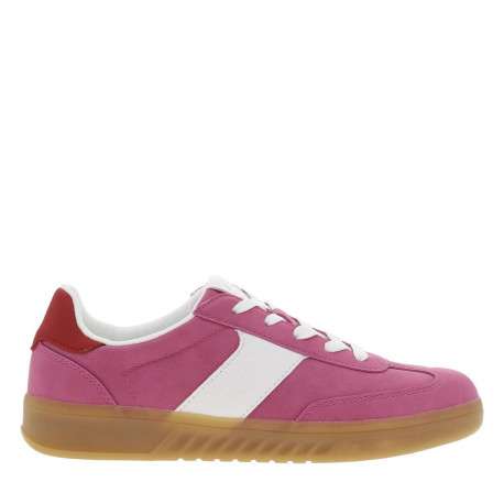 Tennis rose à semelle beige à talon plat et à lacets plats blancs avec étiquette - Image 6