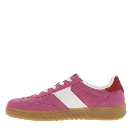Tennis rose à semelle beige à talon plat et à lacets plats blancs avec étiquette - Image 7