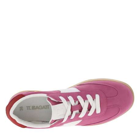 Tennis rose à semelle beige à talon plat et à lacets plats blancs avec étiquette - Image 9