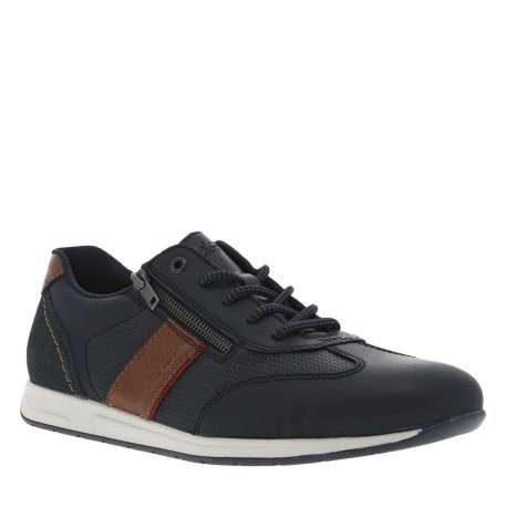 Sneakers en cuir marine à talon plat et à lacets ronds avec zip latéral - Image 3