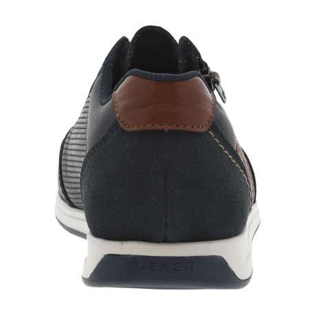Sneakers en cuir marine à talon plat et à lacets ronds avec zip latéral - Image 6