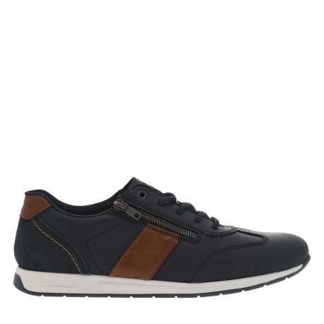 Sneakers en cuir marine à talon plat et à lacets ronds avec zip latéral - Image 2