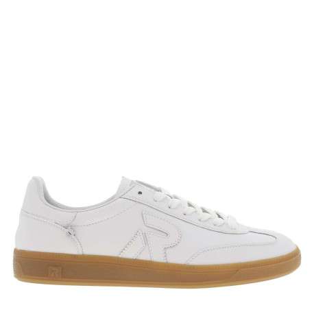 Tennis blanches en cuir à semelle plate marron avec lacets plats blancs - Image 2