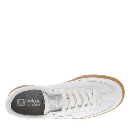 Tennis blanches en cuir à semelle plate marron avec lacets plats blancs - Image 4