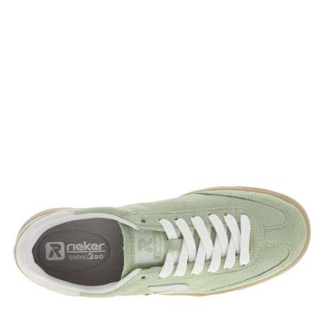 Tennis en croûte de cuir vertes à talon plat et à lacets plats blancs - Image 4