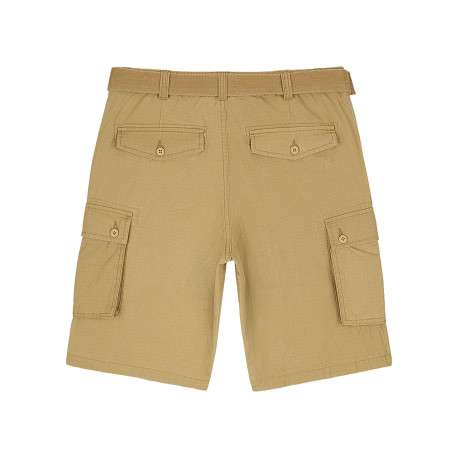 Short cargo en coton beige uni à coupe regular fit avec une ceinture à la taille - Image 2