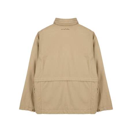 Blouson en coton beige uni à coupe ample avec un col montant - Image 2