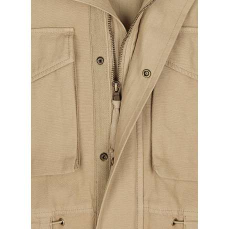 Blouson en coton beige uni à coupe ample avec un col montant - Image 3