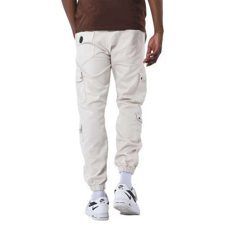 Pantalon Cargo écru uni à coupe slim avec 4 poches à rabat et logo brodé - Image 2