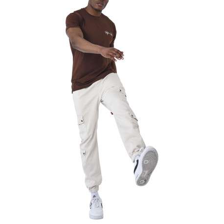 Pantalon Cargo écru uni à coupe slim avec 4 poches à rabat et logo brodé - Image 3
