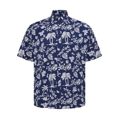 Chemise bleue marine à motif tropical avec une coupe regular fit