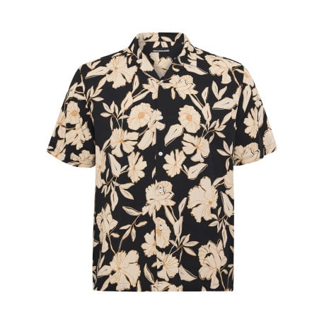 Chemise noire fleurie à coupe regular fit avec des manches courtes