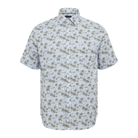 Chemise en coton et lin mélangé bleue ciel à motifs avec une coupe regular fit