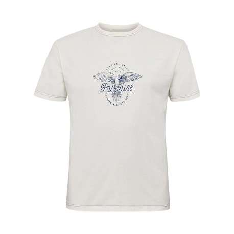 T-shirt en coton blanc imprimé à la poitrine à coupe droite et à col rond