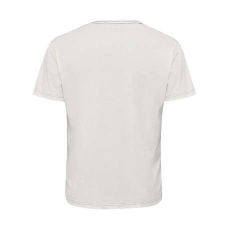 T-shirt en coton blanc imprimé à la poitrine à coupe droite et à col rond - Image 2