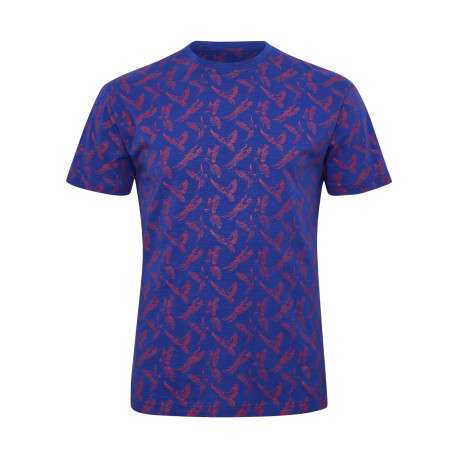 T-shirt en coton bleu imprimé all-over avec une coupe droite et un col rond