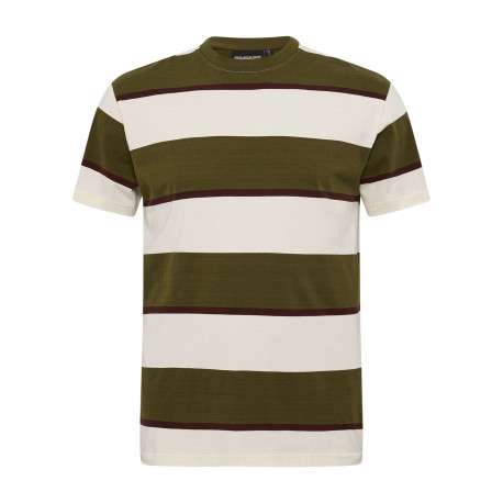 T-shirt en coton kaki avec des rayures larges horizontales et un col rond