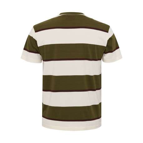 T-shirt en coton kaki avec des rayures larges horizontales et un col rond - Image 2
