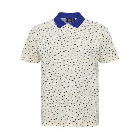 Polo à manches courtes en coton écru à petits motifs avec une coupe droite