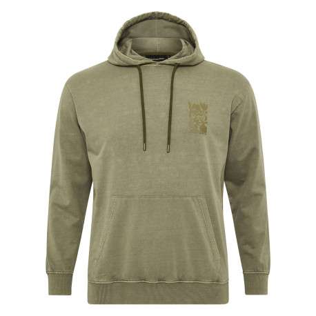 Sweat à capuche en coton mélangé kaki délavé avec une coupe droite