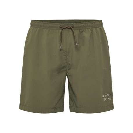 Short de bain kaki uni à coupe regular fit avec une taille élastiquée