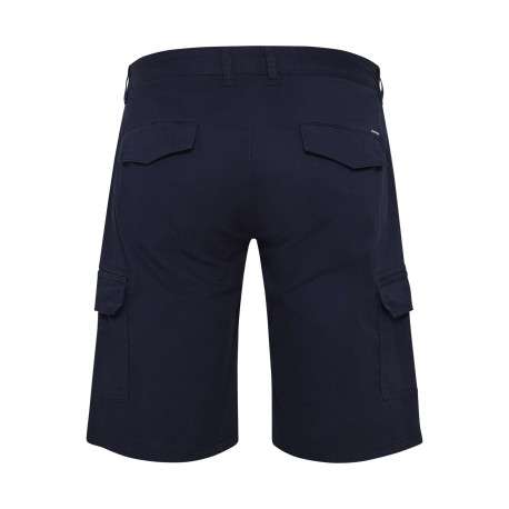 Short cargo en coton marine uni avec une coupe regular fit et des poches à rabat - Image 2