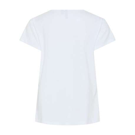 T-shirt en coton biologique blanc uni à col v avec un cœur imprimé à la poitrine - Image 2