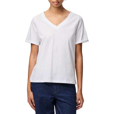 T-shirt en coton biologique blanc uni avec une coupe droite et un col V