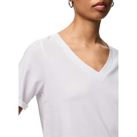 T-shirt en coton biologique blanc uni avec une coupe droite et un col V - Image 4