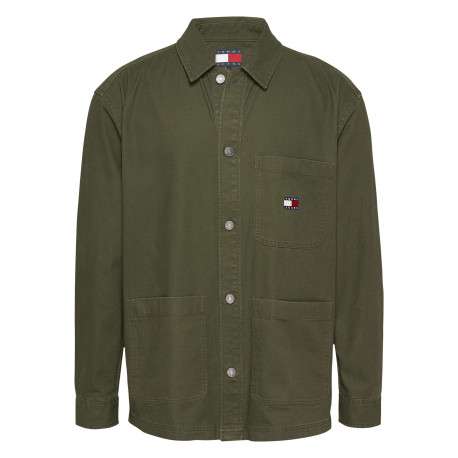Chemise en coton régénératif kaki unie à coupe droite et col français