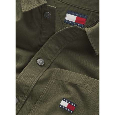 Chemise en coton régénératif kaki unie à coupe droite et col français - Image 3