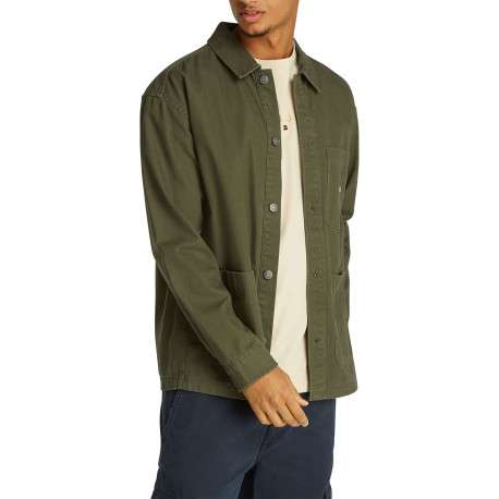 Chemise en coton régénératif kaki unie à coupe droite et col français - Image 4
