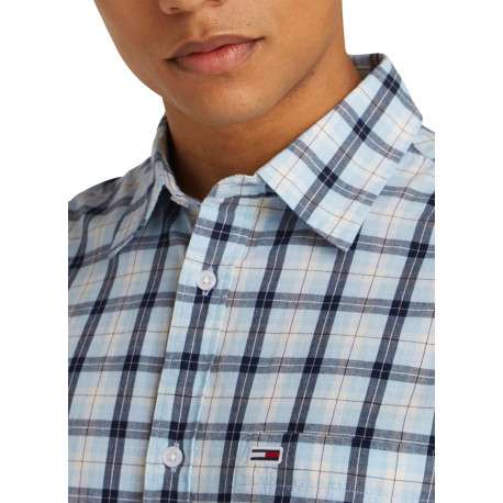 Chemise en coton régénératif ciel à carreaux et coupe droite avec col français - Image 3