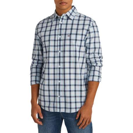Chemise en coton régénératif ciel à carreaux et coupe droite avec col français - Image 4