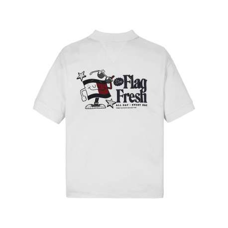 Polo en coton régénératif blanc imprimé au dos, coupe droite et col polo - Image 2