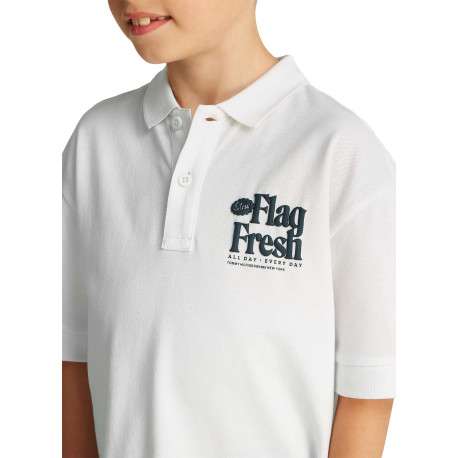 Polo en coton régénératif blanc imprimé au dos, coupe droite et col polo - Image 3