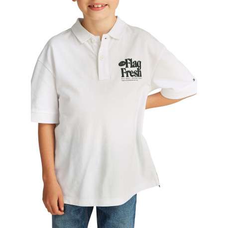 Polo en coton régénératif blanc imprimé au dos, coupe droite et col polo - Image 4