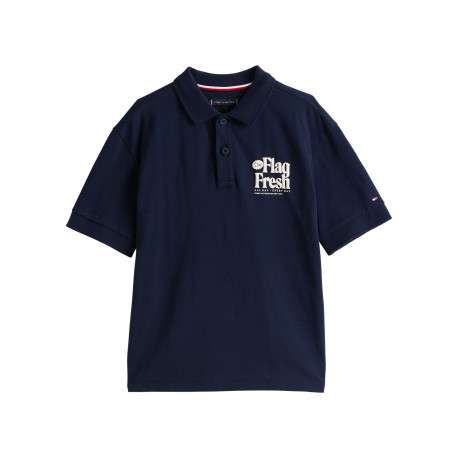 Polo en coton régénératif marine à imprimé avec une coupe droite et boutons