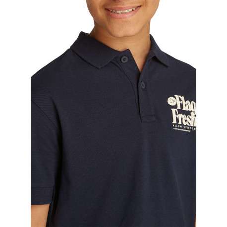 Polo en coton régénératif marine à imprimé avec une coupe droite et boutons - Image 3
