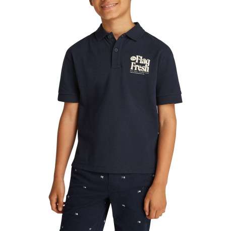 Polo en coton régénératif marine à imprimé avec une coupe droite et boutons - Image 4