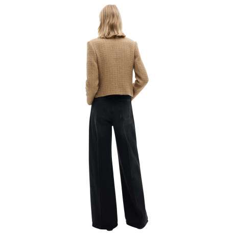 Blouson beige uni en tweed à coupe droite, col montant et boutons - Image 2