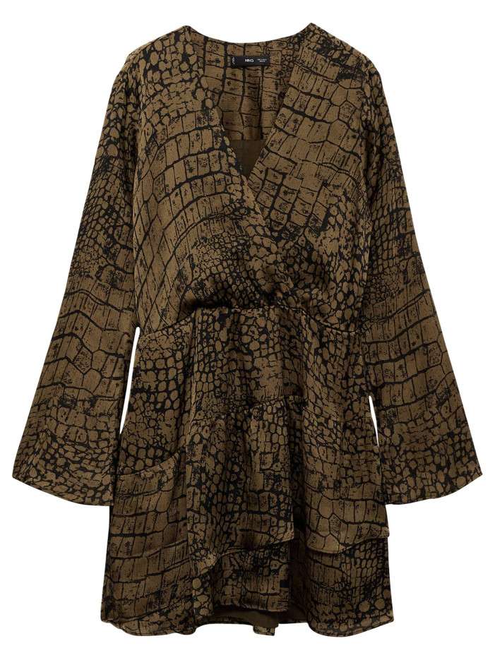 Robe courte brune à imprimé...