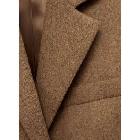 Blazer camel uni droit à col cranté et à manches longues avec ceinture - Image 2