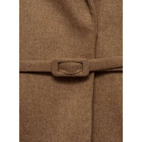 Blazer camel uni droit à col cranté et à manches longues avec ceinture - Image 3