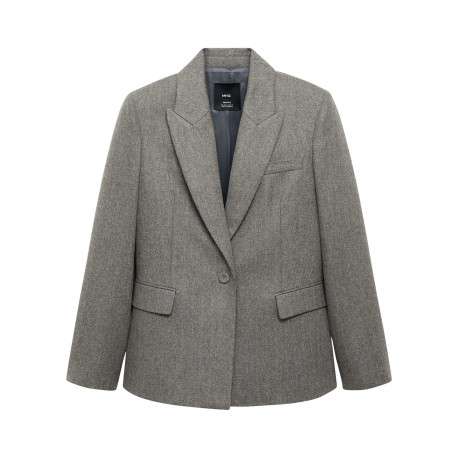 Blazer gris uni droit à col cranté et à manches longues épais