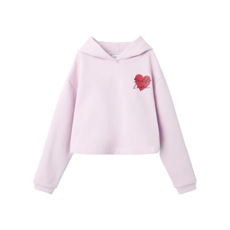 Sweat lilas à imprimé coeur, crop top à coupe droite et à capuche