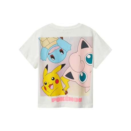 T-shirt en coton blanc avec imprimés pokemons, à coupe droite et col rond - Image 2