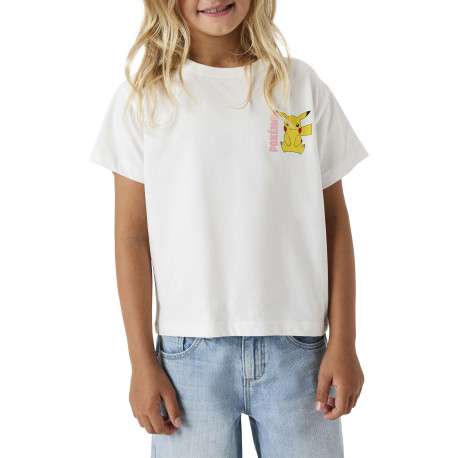 T-shirt en coton blanc avec imprimés pokemons, à coupe droite et col rond - Image 4
