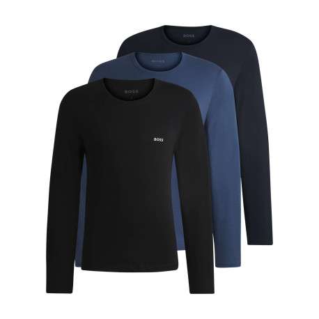 Lot de 3 t-shirts manches longues en coton tricolore unis à coupe près du corps
